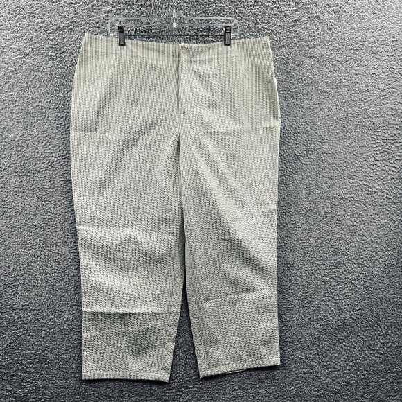 Kate Hill Capri‎ Pants Womens 22W Green White Seersucker Stretch Casual NWT - Picture 1 of 13